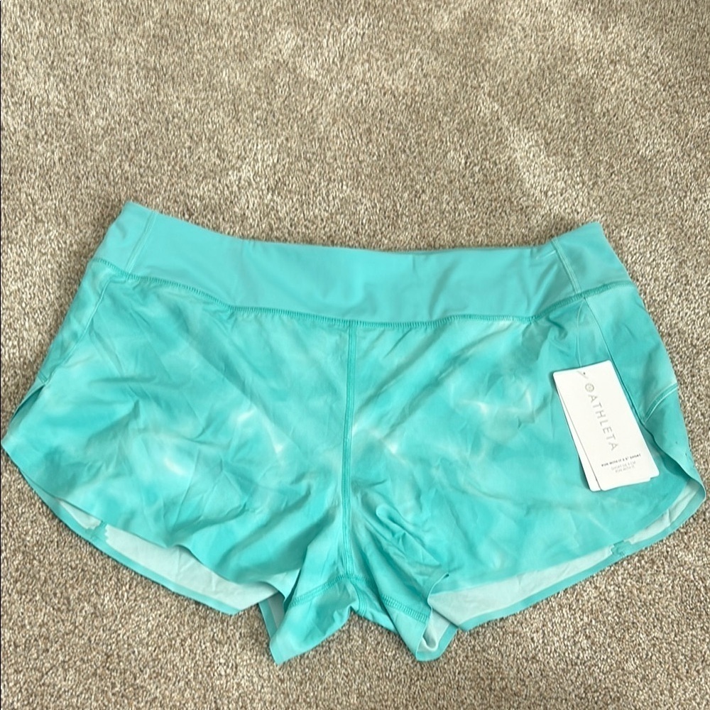 Athleta Running Shorts Light Blue Size XL Tie Dye NWT with pocket